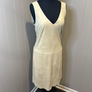 Max Studio tan faux suede dropped waist faux wrap skirt V neck sleeveless midi